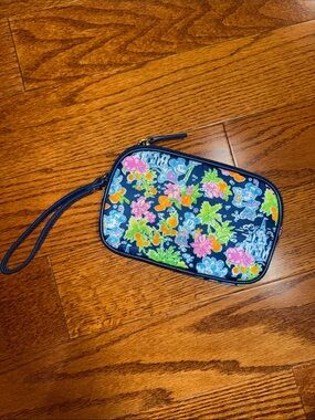 Lilly Pulitzer x Disney Floral Wristlet Clutch in Navy with Pink & Green Accents